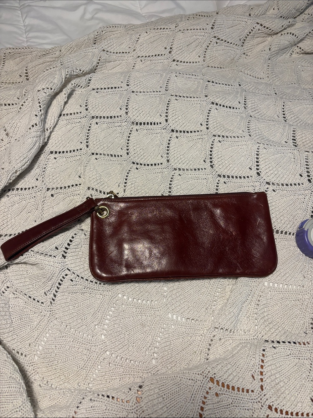 Classic Burgundy Leather Wristlet Clutch